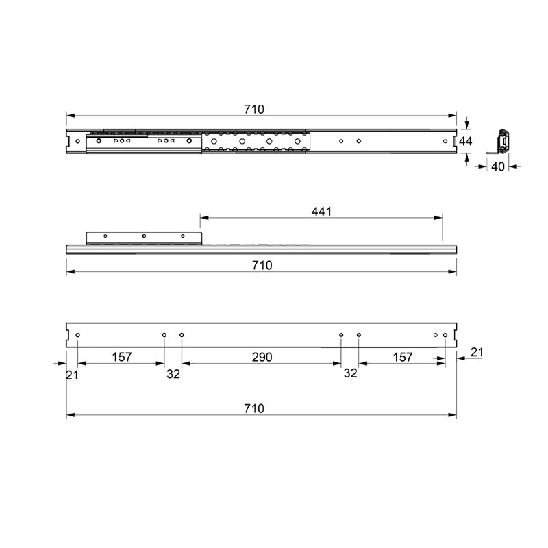SLIDE WITH FOLDING TABLE LEAF, 71cm SLIDE MECHANISMS FOR FOLDING TABLE LEAF